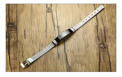 Pulseira Masculina Malha De Aço Oração Pai Nosso Em Espanhol