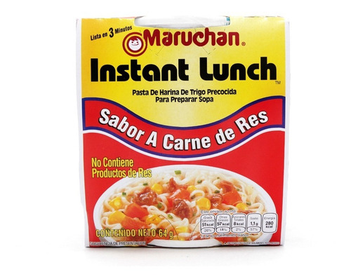 Imagen 1 de 2 de Pack Sopa Maruchan 12 Piezas Sabor Carne De Res De 64 Grs. C