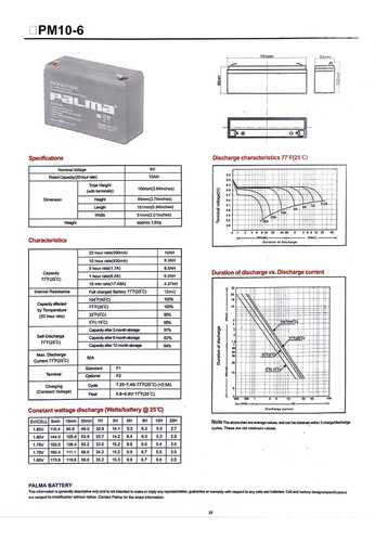 Bateria Recargable 6v/10ah Palma Term. F1 Pm 10-6