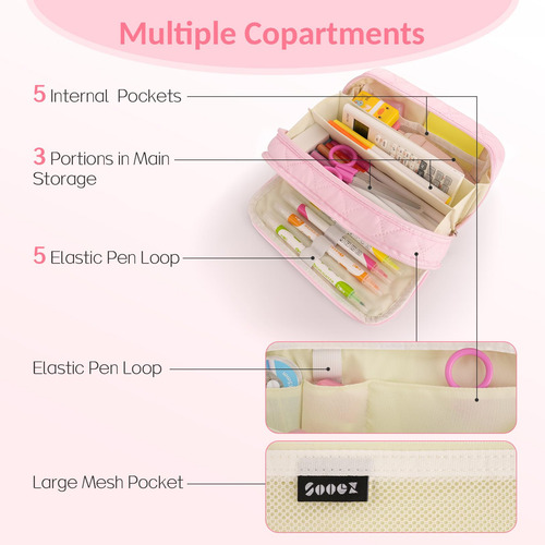 Lapicera Estuche Extra Grande Para Lapices 8 Compartimentos Pink Sza0318-1001b