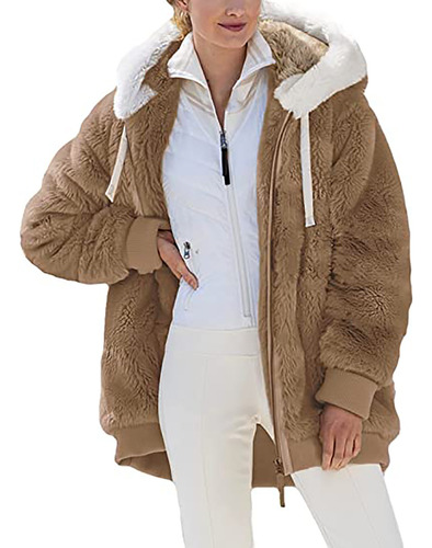 Chamarra Holgada Con Cremallera Y Capucha Para Mujer, Talla