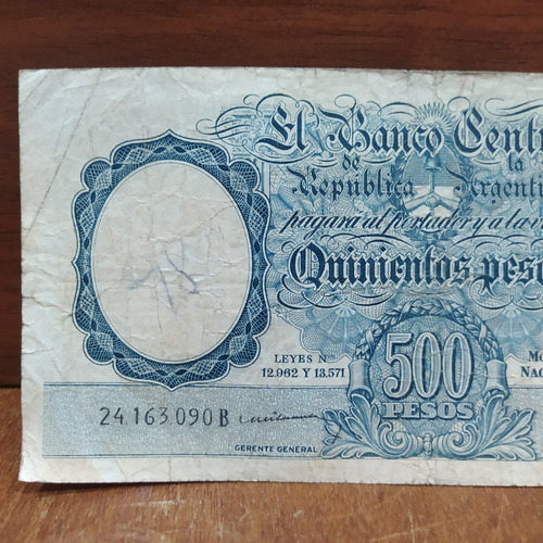 Antiguo Billete 500 Pesos Mon Nac San Martín Joven Bott 2106