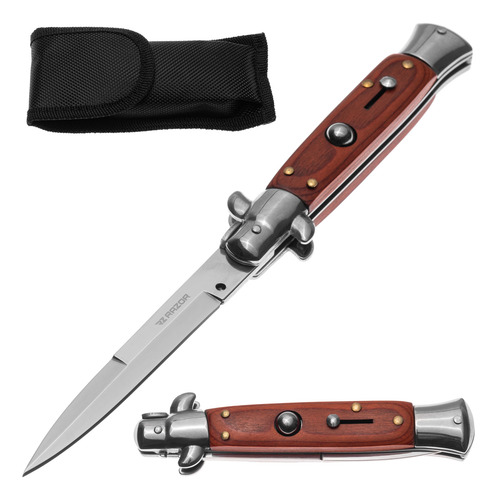 Navaja Estilete Con Boton Automático Cuchillo Acero Razor Madera