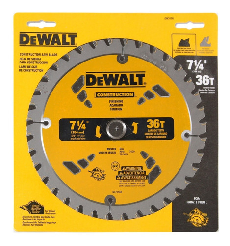 Sierra De Widia Dewalt 180mm 71/4  36d Dw3176  Corte Delgado