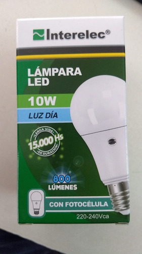 Imagen 6 de 10 de Lampara Led Con Fotocélula 10w E27 Luz Fría 220v Interelec