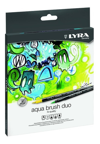 Imagen 1 de 5 de Marcador Tinta Base Agua Lyra Aquabrush Duo 12