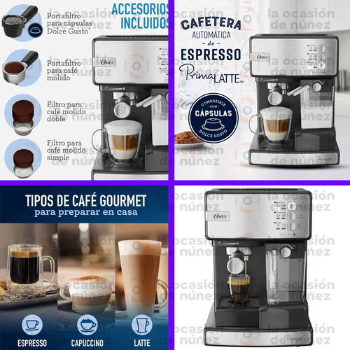 Imagen 4 de 8 de Cafetera Express Oster 6603 Primalatte 15 Bares Apto Capsula
