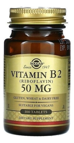 Solgar | Vitamin B2 Riboflavin  | 50mg | 100 Tablets | Usa