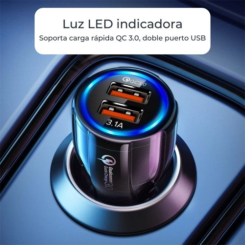 Cargador 12v Para Coche 2 Puertos Usb Qc 3.0 Con Cable Usb C