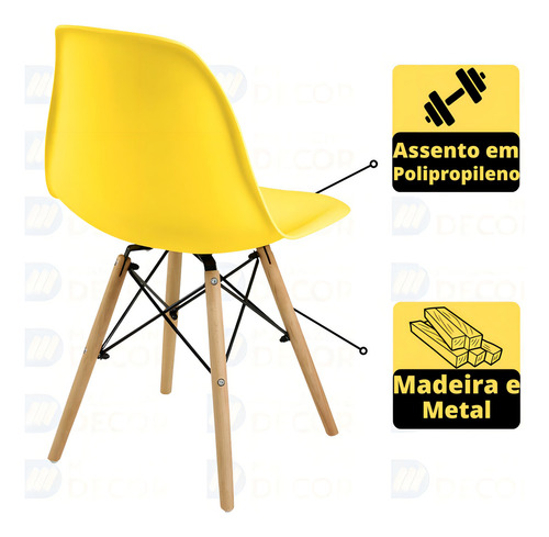 Mesa Jantar Marci Premium Natural 120cm + 4 Cadeiras Eiffel Cor Amarelo