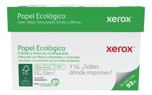 Hojas Blancas Xerox Ecológico T/carta Caja Con 10 Paquetes