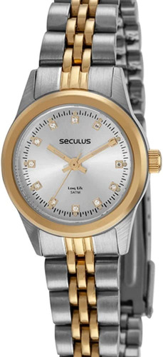 Relógio Feminino Prata Com Dourado Seculus 44052lpsvba2 Cor da correia Prateado Cor do fundo Branco