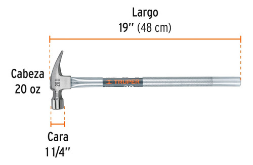 Martillo Tubular Pulido 20 Oz Alojamiento Imantado Uña Recta