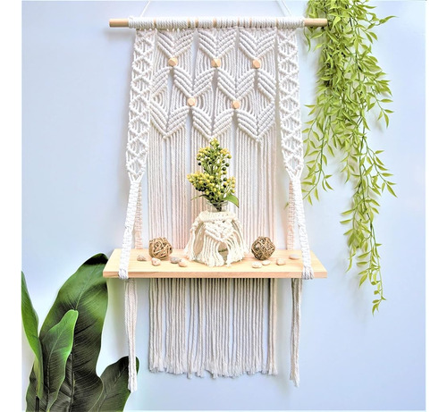 Macrame Wall Hanging Shelf-ideal Decoración-plantas Almacena