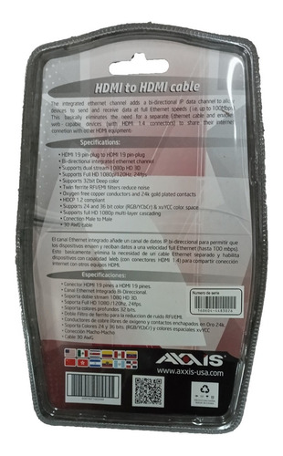 Imagen 2 de 4 de Cable Plano Hdmi Axxis Certificado 6 Pie 2 Metros Puntas Oro