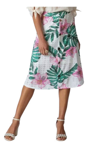 Saia Midi Em Laise Floral Elegância E Conforto Feminina