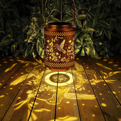 Linterna Solar Jardín Colgante Colibrí Led Impermeable Dorado