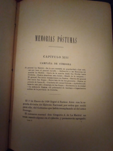 Memorias Póstumas Del General José María Paz 1892(100 (Usado)