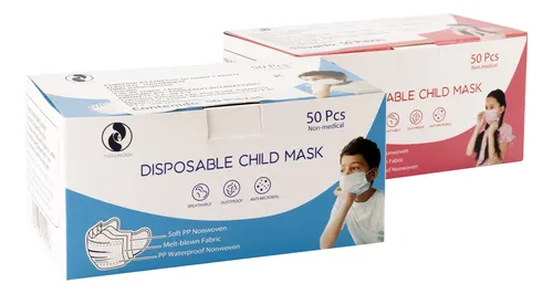 comprar Cubrebocas Infantiles Tricapa Plisado Termosellado 50pzs Azul Rosa Liso