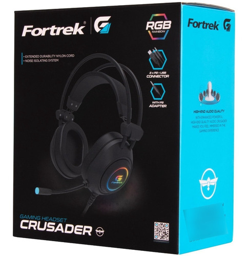 Imagem 4 de 7 de Fone De Ouvido Gamer Fortrek Rgb Crusader Preto P2 + Adap P3