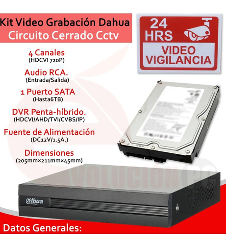 Imagen 4 de 8 de Kit De Grabación Dahua Xvr4104cnx1kit 4ch 1080p Hdd 500gb