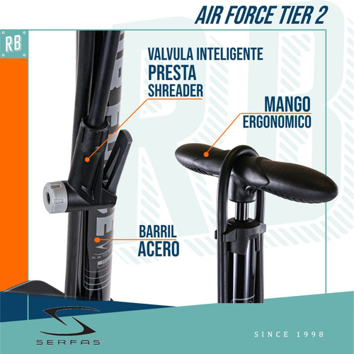 Inflador De Pie Serfas Air Force Tier 2 160psi