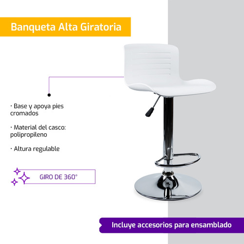 Banqueta Alta Barra Desayunador Taburete Respaldo - Rex Color Blanco
