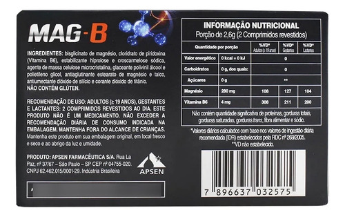 Mag-b Suplemento Alimentar C/30 Comprimidos Sem Sabor