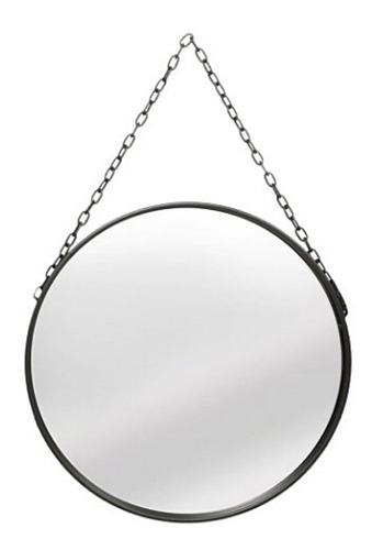 Espelho Adnet Decorativo Redondo 23,9cm C/ Alça De Corrente Cor da moldura Preto