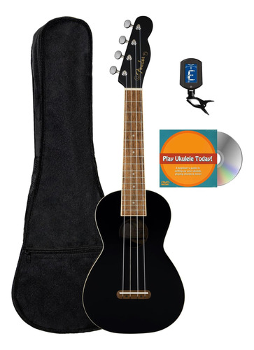 Ukulele Fender Monterey Concert Bundle Negro Con Bolsa De Y