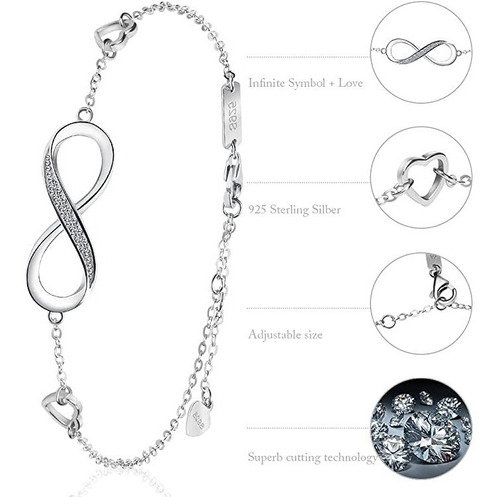 Imagen 4 de 7 de Pulsera Plata 925 Símbolo Amor Infinito En Estuche
