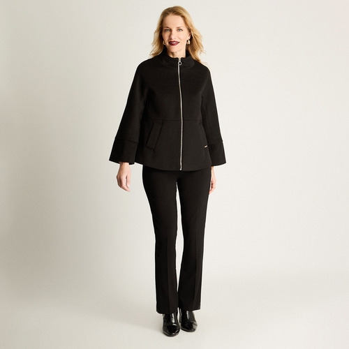 Abrigo Corto Tipo Capa Negro Moda Mujer Invierno