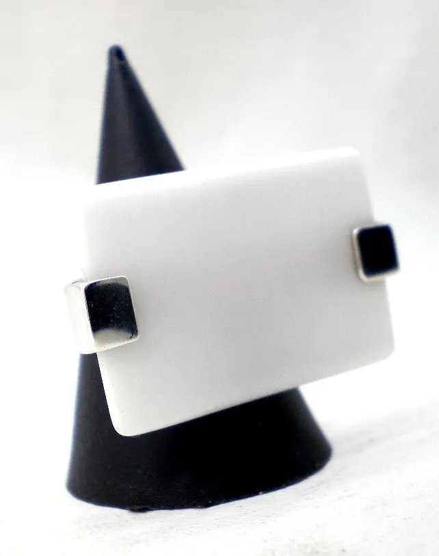 Anillo Moderno De Plata 925 Y Acrilico Blanco