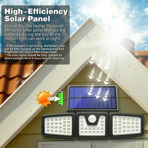 Imagen 2 de 5 de Luz Solar Foco Triple Cabezal Con Sensor De Movimientos/f226