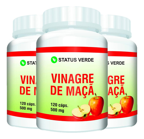 3 Potes Vinagre De Maçã Em Cápsulas De 500mg - Kit 360 Cáps Sabor Neutro