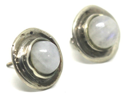 Aros Con Piedras Naturales De La Luna Y Plata 925 A Rosca