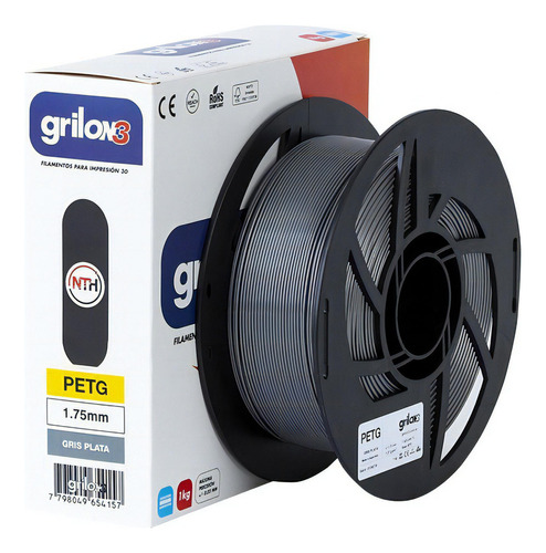 Grilon3 filamento petg 1.75mm impresora 3d color gris plata