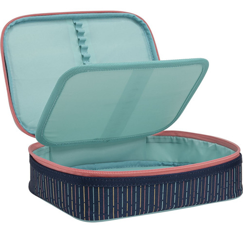 Estojo Box Académie Dots Tilibra C/ Divisórias Azul Bolinhas
