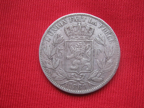 Bélgica 5 Francos 1869 Plata 