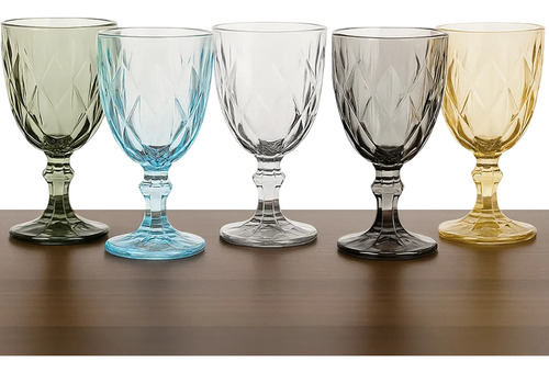 Set X6 Copas Vidrio Tallado Dakota Elegante Vintage Color Trasparente