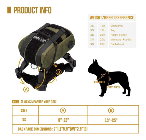 Onetigris Mochila Para Perros, Mochila Duradera Para Perros Verde.