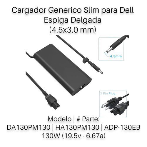 Cargador Generico Slim Para Laptop Dell 130w Pta Delgada