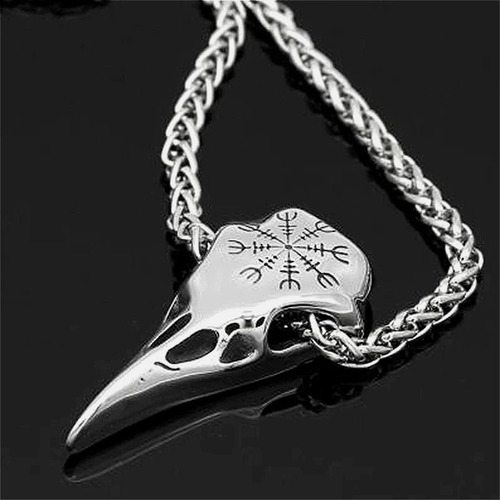 Imagen 4 de 6 de Collar Vikingo Calavera Cuervo Acero Quirúrgico - Runa Jonsu