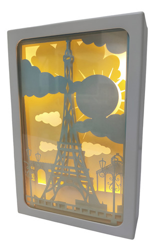 Abajur Caixa De Luz Noturna Escultura Em Papel Torre Eiffel