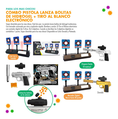 Combo Pistola Lanza Hidrogel Tiro Blanco Electrónico - 90017 Dorado