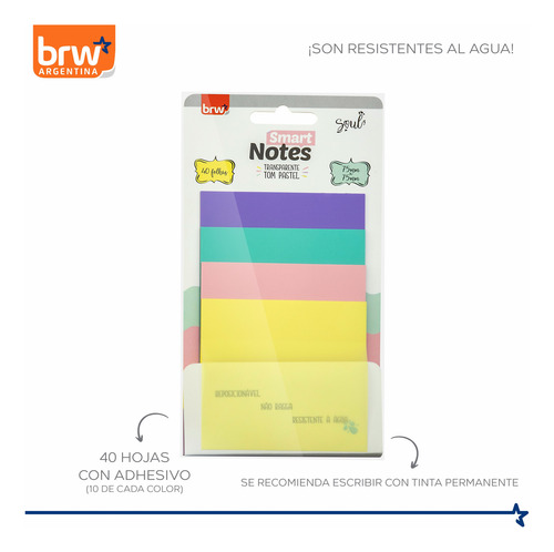 Notas Adhesivas Transparente Brw Colores Smart Notes Set X3 Pastel