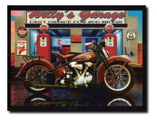 Poster De Harley Davidson Willy's Garage Vintage Motorcycle