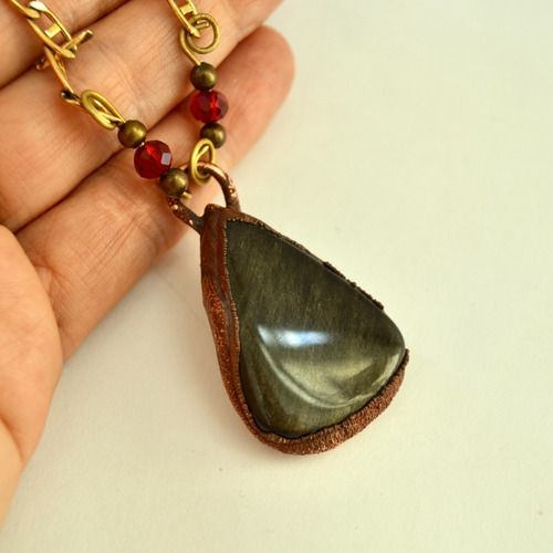 Collar Obsidiana Dorada, Piedra Preciosa Natural , Cod1