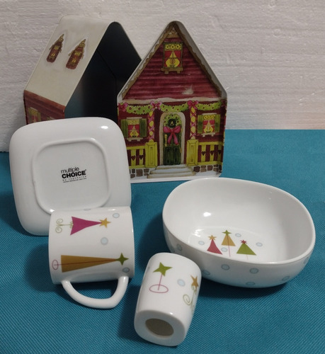 Navidad Vajilla Regalo, Porcelana Importada 4 Pz En Casa