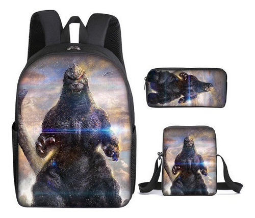 Godzilla Más Vendido Mochila De Estudiante 3 Piezas .j